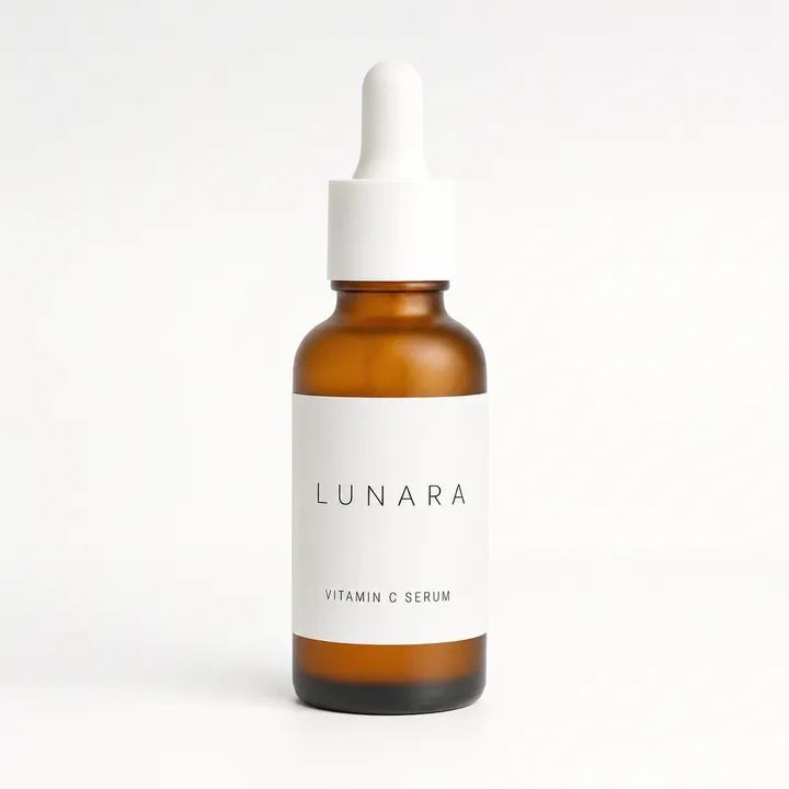 The product photo that was uploaded: a plain studio shot of the serum bottle