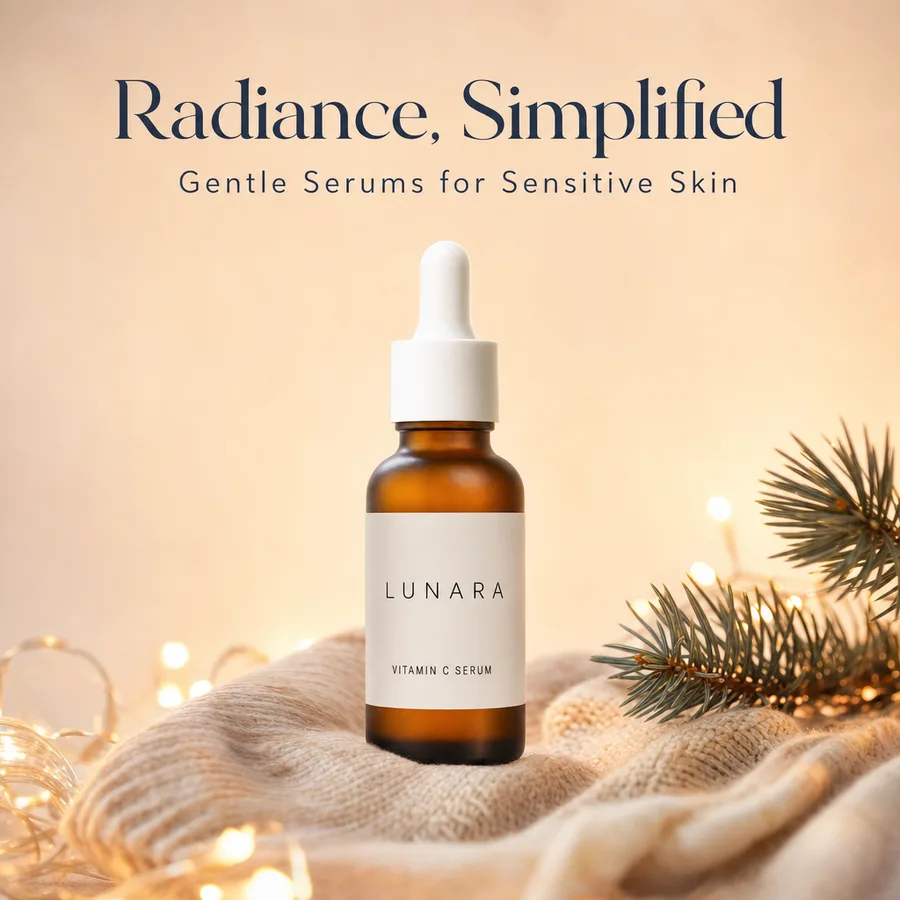 Generated post with the Lunara serum bottle in a new scene